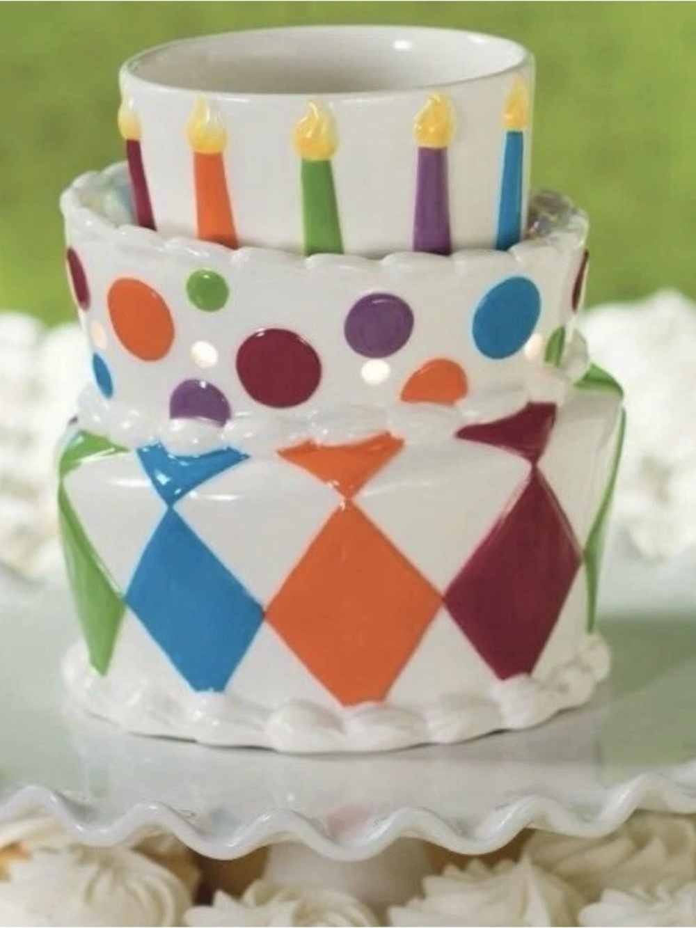 Multi-Color Ceramic Birthday Cake Tealight Holder - No Brand